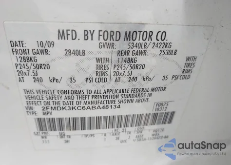 2010 Ford Edge Limited from USA, damaged, VIN 2FMDK3KC6ABA48134